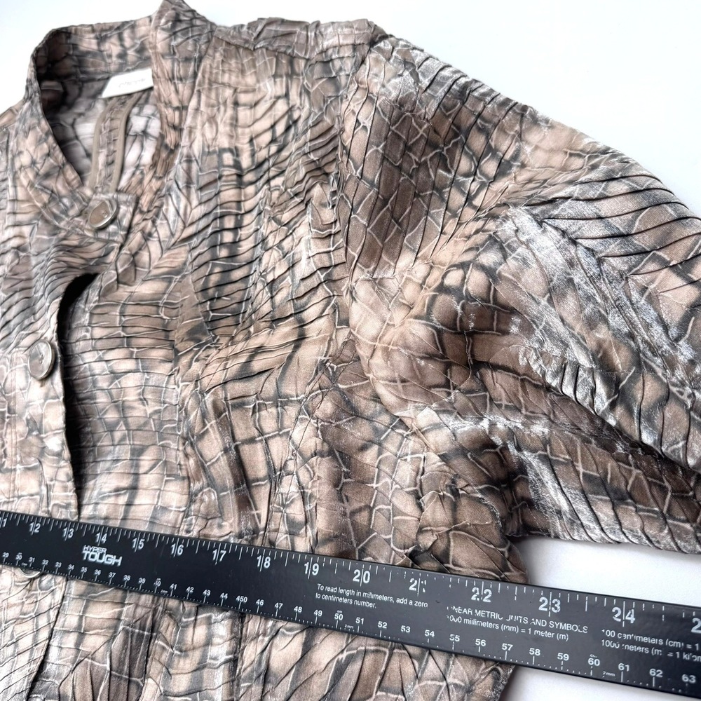 CHICO'S‎ 3 Women's XL Large Metallic Silver Taupe Crocodile Print Pleated Jacket - Picture 4 of 6